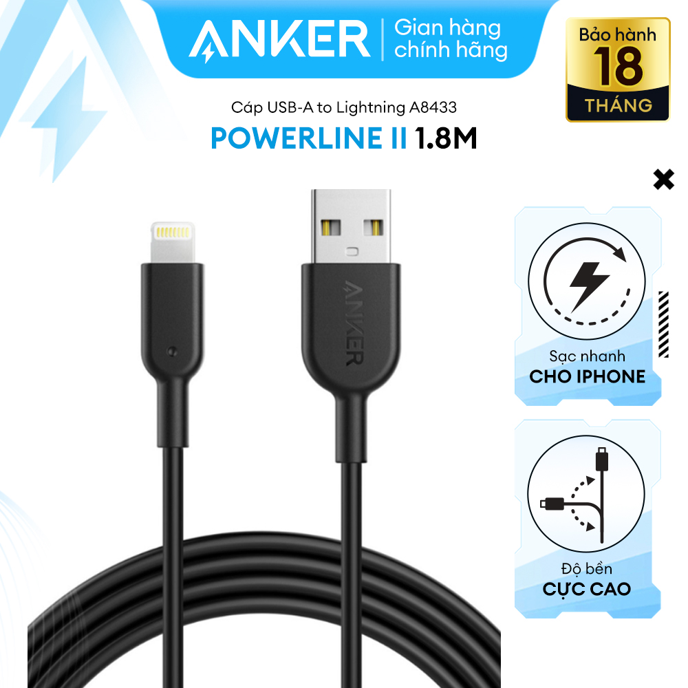 Cáp Lightning Anker Powerline II - Dài 1.8m - A8433