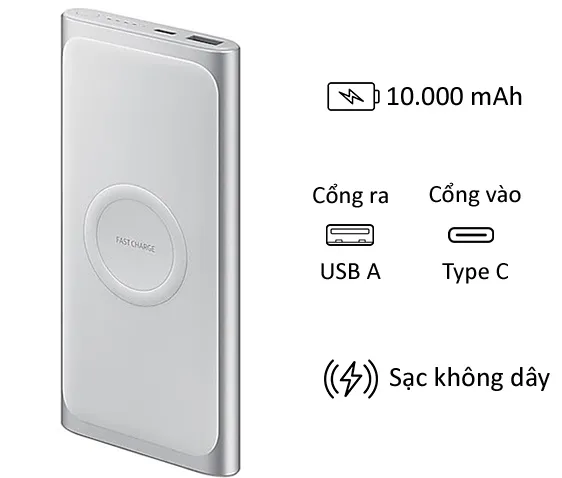 Pin dự phòng Samsung kiêm sạc không dây 10000 mAh EB-U1200